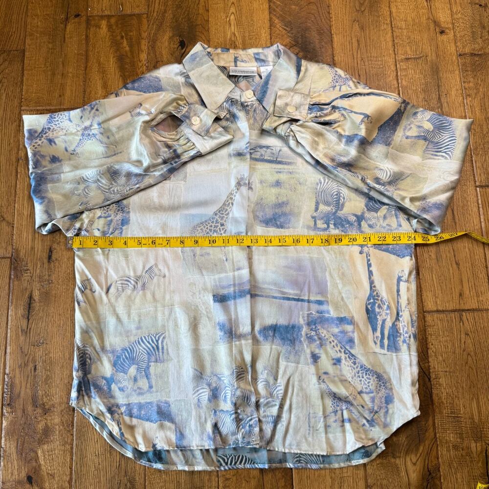 Liz Claiborne Button Down Shirt Blouse VTG Animal Safari 100% Silk Womens Sz 16 - Picture 4 of 5